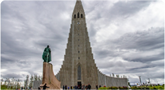 Reykjavik city with Hallgrimskirkja church and cloudy sky